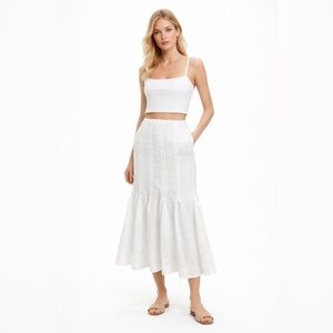 100% Capri Italian Linen Fitted & Flared White Midi Skirt – Size S NWOT